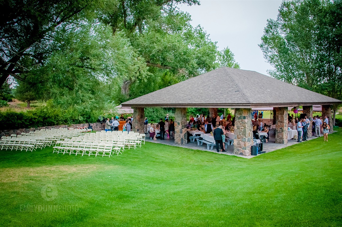 Wedding reception at Fox Hollow Golf Course's pavilion with photo courtesy of Emily Dunn Photo